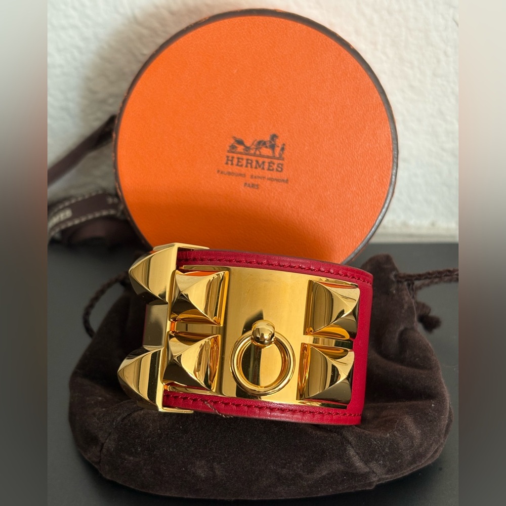 Authentic Hermes CDC collier de Chien Red Gold Bracelet